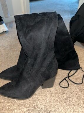 Marc Fisher Black Suede Over-the-Knee Block Heel Boots